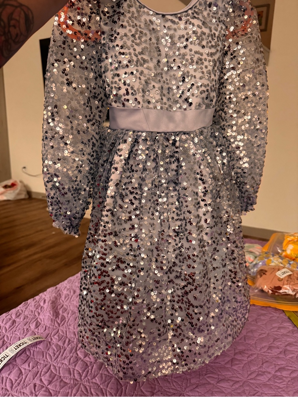 Kensie Girl Silver Sequin Long-Sleeve Party Dress
